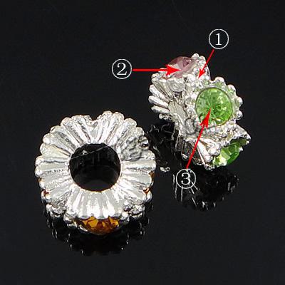 Wave Rondelle Rhinestone Spacer, with Zinc Alloy, Flat Round, plated, more colors for choice, 13x6mm, Hole:Approx 5mm, Sold By PC