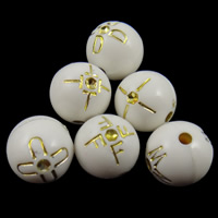 Gold Akzent Kunststoff Perlen, mit Brief Muster & gemischt & Volltonfarbe, weiß, frei von Nickel, Blei & Kadmium, 10mm, Bohrung:ca. 2mm, ca. 830PCs/Tasche, verkauft von Tasche