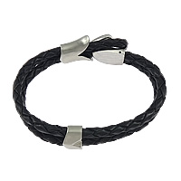 Cowhide Bracelets, 316 stainless steel clasp, braided & , black Approx 8 Inch 