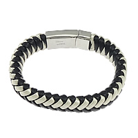 Cowhide Bracelets, PU Leather, 316 stainless steel magnetic clasp, braided & two tone Approx 8 Inch 