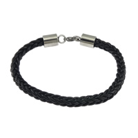 Cowhide Bracelets, 316 stainless steel lobster clasp, braided, black Approx 8 Inch 