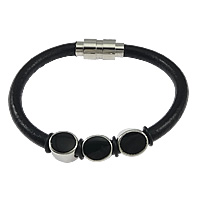 Cowhide Bracelets, 316 stainless steel magnetic clasp, enamel, black Approx 9 Inch 