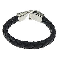 Cowhide Bracelets, 316 stainless steel clasp, braided & blacken, black Approx 9 Inch 