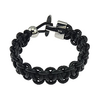 Cowhide Bracelets, 316 stainless steel clasp, braided, black Approx 8 Inch 