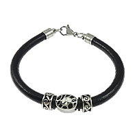 Cowhide Bracelets, with Silicone, 316 stainless steel lobster clasp, enamel, black Approx 8.5 Inch 
