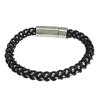 Cowhide Bracelets, 316 stainless steel bayonet clasp, black Approx 9 Inch 