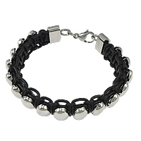 Cowhide Bracelets, 316 stainless steel lobster clasp, black Approx 8 Inch 