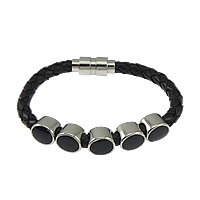 Cowhide Bracelets, 316 stainless steel magnetic clasp, braided & enamel, brown Approx 8.5 Inch 