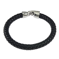 Cowhide Bracelets, PU Leather, 316 stainless steel clasp, braided, black Approx 8 Inch 