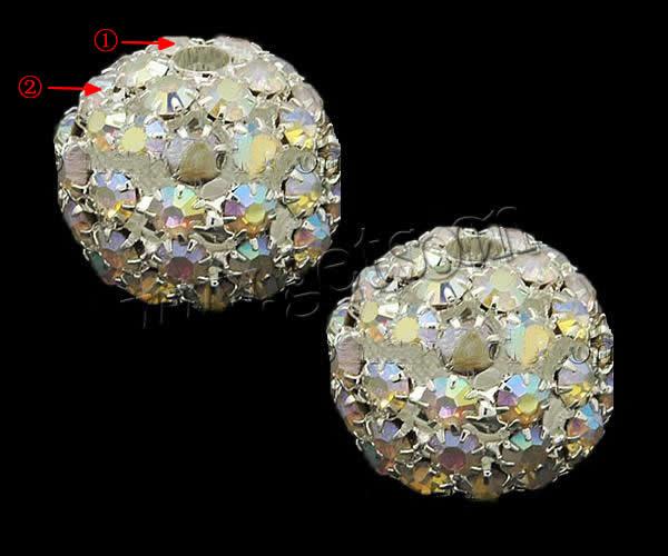 Strass Messing Perlen, rund, plattiert, mit Strass, keine, 25x22mm, Bohrung:ca. 4.5mm, 10PCs/Tasche, verkauft von Tasche