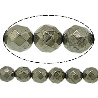 Goldene Pyrit Perlen, rund, natürlich, verschiedene Größen vorhanden & facettierte, Bohrung:ca. 0.5-2mm, Länge:ca. 15 ZollInch, verkauft von Strang