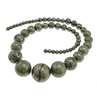 Goldene Pyrit Perlen, rund, natürlich, 4-18mm, Bohrung:ca. 1.5mm, Länge:ca. 15 ZollInch, ca. 55PCs/Strang, verkauft von Strang