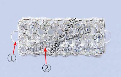 Conectador de aleación de metal con diamantes de imitación, Rectángular, chapado, con diamantes de imitación de Mideast, más colores para la opción, 30x13x13mm, agujero:aproximado 3mm, Vendido por UD