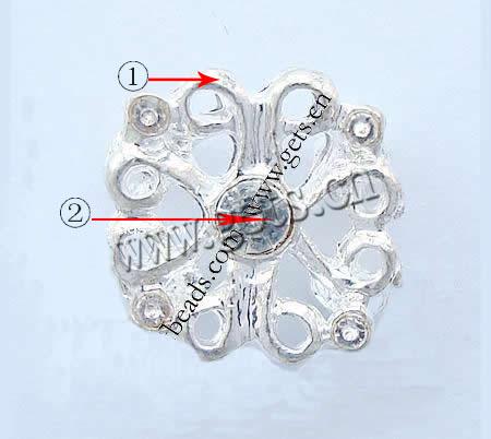 Conectador de aleación de metal con diamantes de imitación, Flor, chapado, con diamantes de imitación de Mideast, más colores para la opción, 13x13x5mm, agujero:aproximado 1mm, Vendido por UD