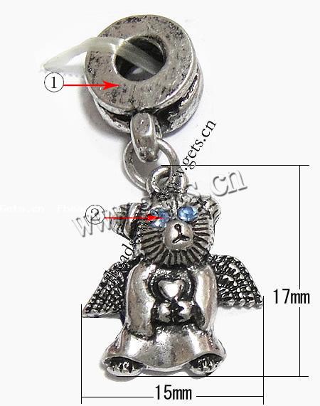 Zinc Alloy European Pendants, Bear, plated, with troll, more colors for choice, 15x17x4mm, Hole:Approx 4.5mm, Length:31 , Sold By PC