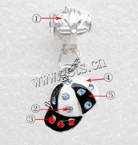 Zinc Alloy European Pendants, Hat, plated, without troll & enamel & with rhinestone, more colors for choice, 16x15x5mm, Hole:Approx 4mm, Length:30 , Sold By PC