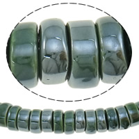 Glasierte Porzellan Perlen, Kreisring, glaciert, glänzend, grün, 17x7mm, Bohrung:ca. 10mm, Länge:ca. 11 ZollInch, ca. 36PCs/Strang, verkauft von Strang