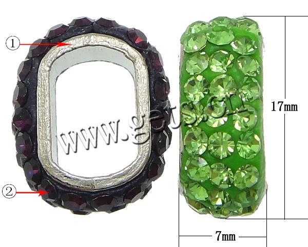 Rhinestone Clay Pave Beads, with Zinc Alloy, Oval, plated, Customized & large hole, more colors for choice, 17x7x14mm, Hole:Approx 7x10.5mm, Sold By PC