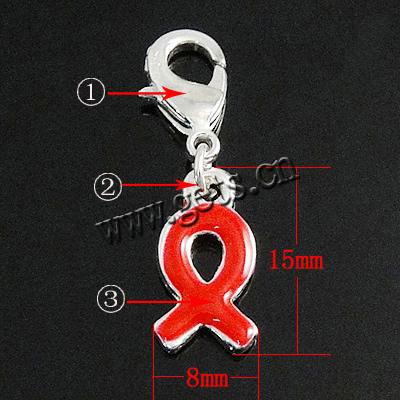Awareness Ribbon Pendant, Zinc Alloy, brass lobster clasp, plated, more colors for choice, 15x8x2mm, Length:Approx 1 Inch, Sold By PC