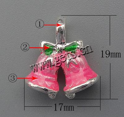 Zinc Alloy Christmas Pendants, Christmas Bell, plated, Christmas jewelry & enamel, more colors for choice, 19x17x8mm, Hole:Approx 2mm, Sold By PC