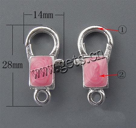 Zinc Alloy Lobster Clasp, Square, plated, enamel, more colors for choice, 28x14x7mm, Hole:Approx 3mm, Sold By PC