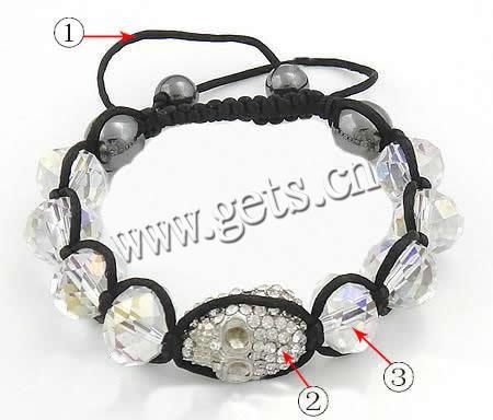Crystal Woven Ball Bracelets, with Nylon Cord & Hematite & Zinc Alloy, handmade, with rhinestone, Grade A, 17x13x10mm, 12mm, 8-10mm, Length:Approx 5-10 Inch, Sold By Strand