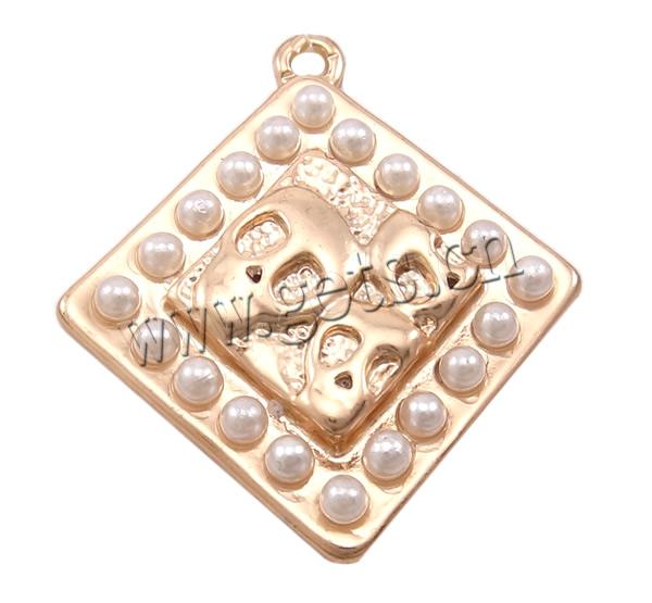 Glass Pearl Zinc Alloy Pendants, Rhombus, plated, more colors for choice, nickel, lead & cadmium free, 23x25x2.5mm, Hole:Approx 1mm, Sold By PC