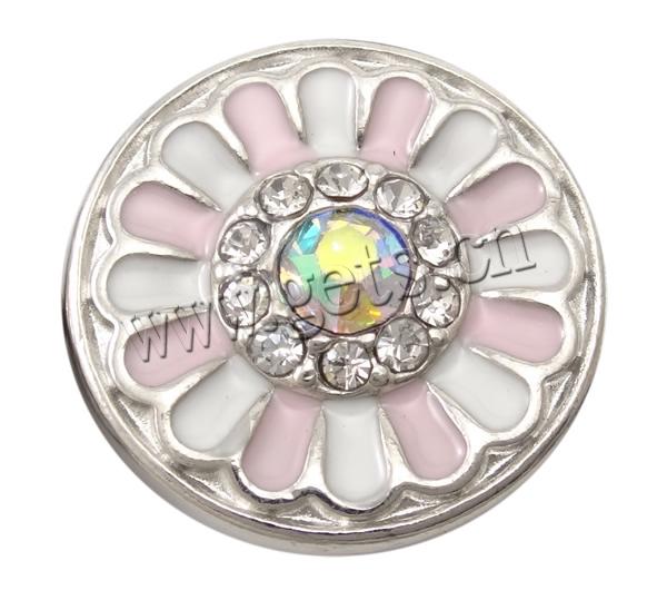 Zinc Alloy Jewelry Snap Button, Flat Round, plated, Customized & enamel & with rhinestone, more colors for choice, nickel, lead & cadmium free, 19x10mm, Sold By PC