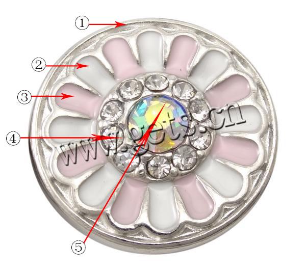 alliage de zinc composant bouton-pression, Plat rond, Placage, Personnalisé & émail & avec strass, plus de couleurs à choisir, protéger l'environnement, sans nickel, plomb et cadmium, 19x10mm, Vendu par PC