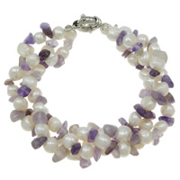 Bracelets perles de pierres semi-précieuses, perle d'eau douce cultivée, avec améthyste, Février Birthstone, 4-6mm,6-7mm .5 pouce, Vendu par brin