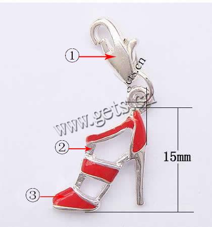 Zinc Alloy Enamel Pendants, brass lobster clasp, Shoes, plated, more colors for choice, 10x5x4mm,14x15x3mm, Hole:Approx 4x2mm, Length:31 , Sold By PC