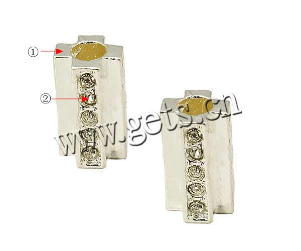 Rhinestone Brass Beads, Cross, plated, with rhinestone, more colors for choice, 20x11mm, Hole:Approx 5mm, 100PCs/Bag, Sold By Bag
