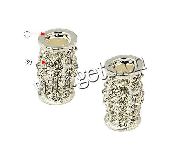 Rhinestone Brass Beads, Tube, plated, with rhinestone, more colors for choice, 20x12mm, Hole:Approx 6mm, 100PCs/Bag, Sold By Bag