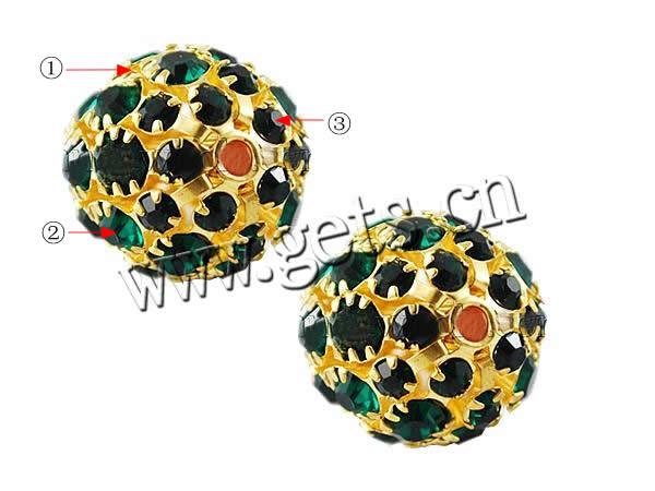 Rhinestone Brass Beads, Round, plated, with rhinestone, more colors for choice, 20mm, Hole:Approx 3mm, 100PCs/Bag, Sold By Bag