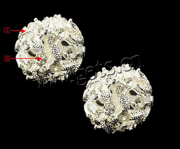 Rhinestone Brass Beads, Round, plated, with rhinestone, more colors for choice, 23mm, Hole:Approx 3mm, 50PCs/Bag, Sold By Bag