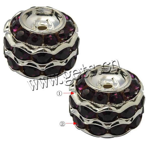 Rhinestone Brass Beads, Round, plated, with rhinestone, more colors for choice, 17mm, Hole:Approx 1.5mm, 50PCs/Bag, Sold By Bag