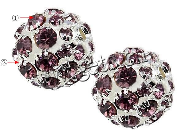 Rhinestone Brass Beads, Round, plated, with rhinestone, more colors for choice, 20mm, Hole:Approx 2.5mm, 50PCs/Bag, Sold By Bag