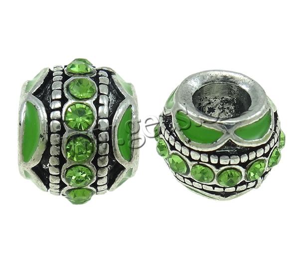 Rhinestone Zinc Alloy European Beads, Drum, plated, Customized & without troll & enamel, more colors for choice, 12x9mm, Hole:Approx 5mm, Sold By PC