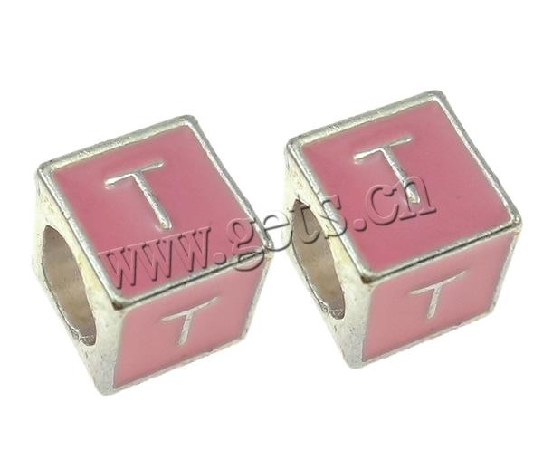 Zinc Alloy European Alphabet Beads, Cube, plated, Customized & with letter pattern & without troll & enamel, more colors for choice, 7x7mm, Hole:Approx 5mm, Sold By PC