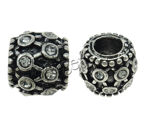 Rhinestone Zinc Alloy European Beads, Drum, plated, without troll, more colors for choice, nickel, lead & cadmium free, 10x9mm, Hole:Approx 4.5mm, Sold By PC