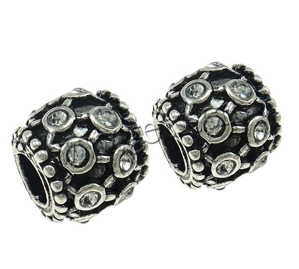 Rhinestone Zinc Alloy European Beads, Drum, plated, without troll, more colors for choice, nickel, lead & cadmium free, 10x9mm, Hole:Approx 4.5mm, Sold By PC