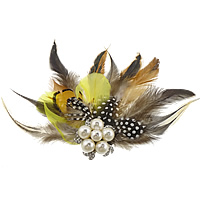 Turkey Feather Brooch, with Non-woven Fabrics & Zinc Alloy, platinum color plated, with glass pearl & with rhinestone 