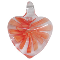 Innen Blume Lampwork Perlen, Herz, handgemacht, rote Orange, 19x18x6mm, Bohrung:ca. 3x4mm, 100PCs/Tasche, verkauft von Tasche