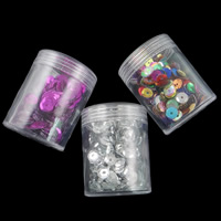 Plastic Sequin Beads, with Plastic Box, Flat Round, painted, mixed colors, 6.5mm Approx 1mm 