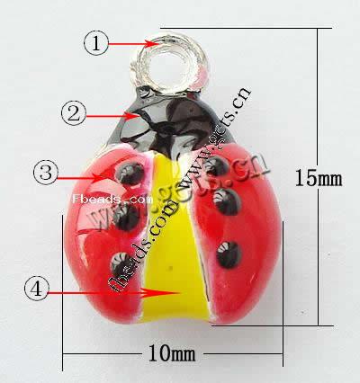 Zinc Alloy Enamel Pendants, Ladybug, plated, more colors for choice, 15x10x6mm, Hole:Approx 2mm, Sold By PC