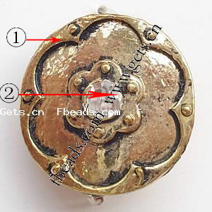 Rhinestone Zinc Alloy Beads, Flat Round, plated, more colors for choice, 18x17x9mm, Sold By PC