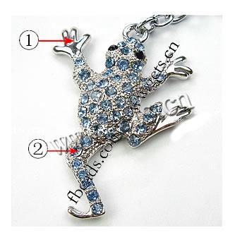 Zinc Alloy Animal Pendants, Frog, plated, with rhinestone, more colors for choice, 63x46x9mm, Sold By PC
