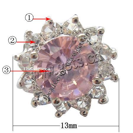 Cubic Zirconia Brooch, with Zinc Alloy, Flower, plated, faceted, more colors for choice, 13x13x13mm, Sold By PC