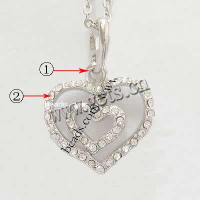 Zinc Alloy Heart Pendants, plated, with rhinestone, more colors for choice, 18x20x4mm, Sold By PC
