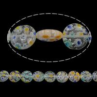 Millefiori Glass Beads, Flat Round, with flower pattern .5-14 Inch 